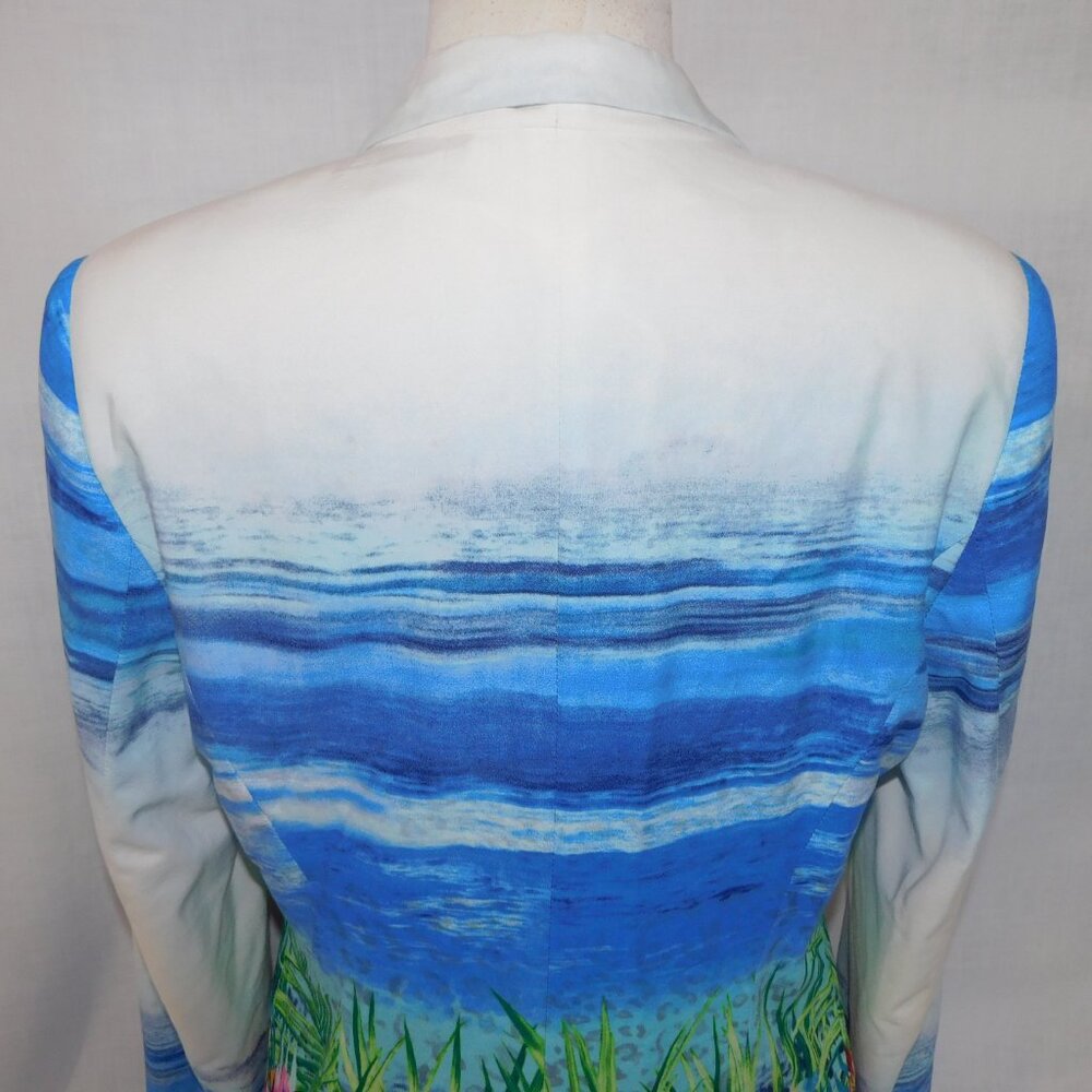SCAPA Lauren Perre Womens 12 Floral Ocean Scene White Blue Blazer Jacket - Picture 10 of 11
